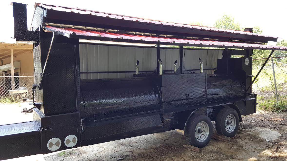 Mega T-Rex Pro Roof BBQ smoker grill trailer by BBQ Smoker Pros